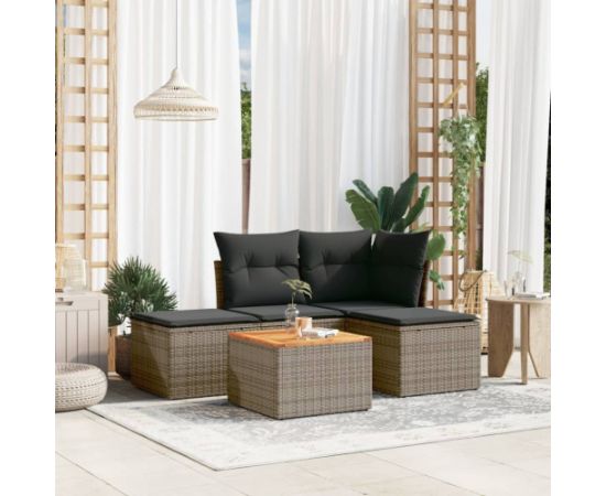 vidaXL 5-cz. zestaw wypoczynkowy do ogrodu, poduszki, szary rattan PE Dārza mēbeļu komplekti