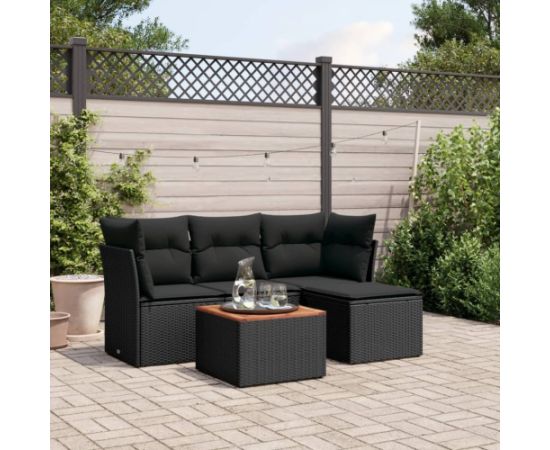 vidaXL 5-cz. zestaw wypoczynkowy do ogrodu, poduszki, czarny rattan PE Dārza mēbeļu komplekti