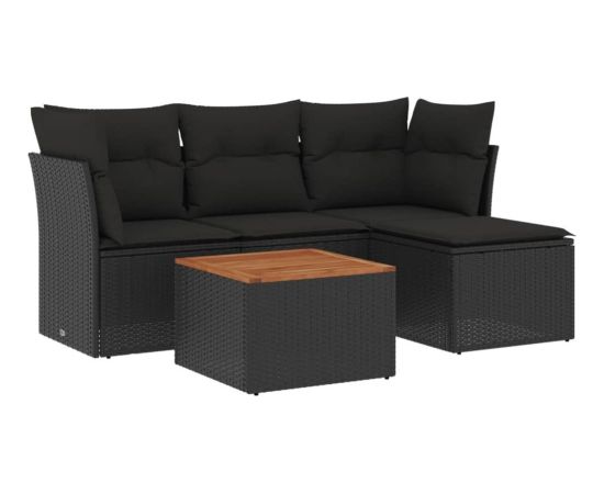 vidaXL 5-cz. zestaw wypoczynkowy do ogrodu, poduszki, czarny rattan PE Dārza mēbeļu komplekti