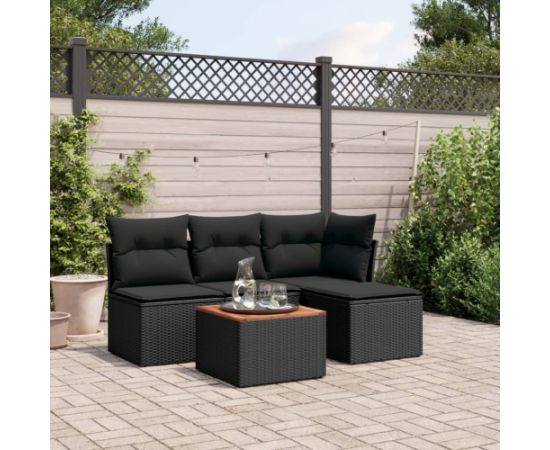 vidaXL 5-cz. zestaw wypoczynkowy do ogrodu, poduszki, czarny rattan PE Dārza mēbeļu komplekti