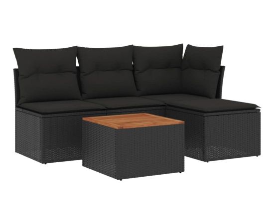 vidaXL 5-cz. zestaw wypoczynkowy do ogrodu, poduszki, czarny rattan PE Dārza mēbeļu komplekti