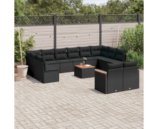 vidaXL 13-cz. zestaw mebli do ogrodu, poduszki, czarny, rattan PE Dārza mēbeļu komplekti