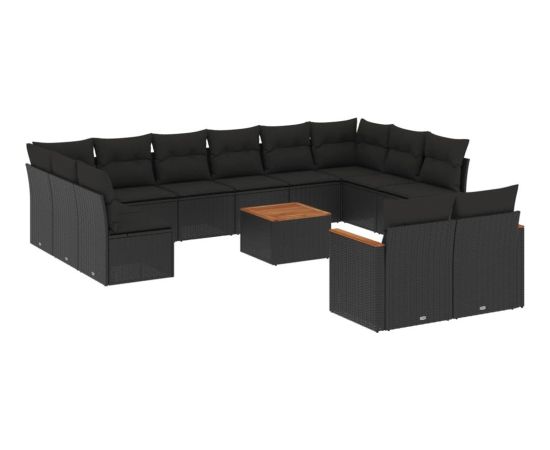 vidaXL 13-cz. zestaw mebli do ogrodu, poduszki, czarny, rattan PE Dārza mēbeļu komplekti