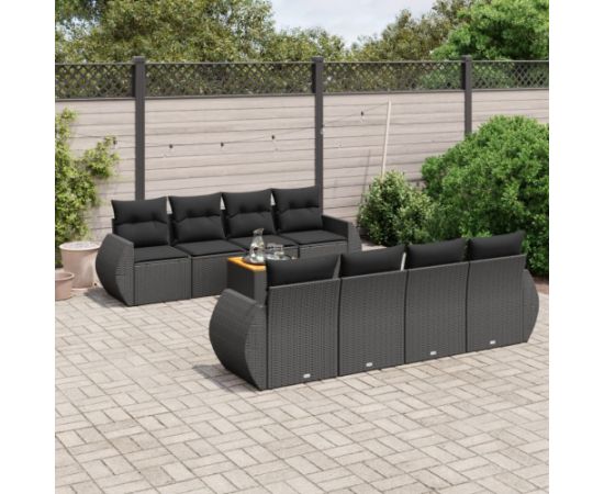 vidaXL 9-cz. zestaw wypoczynkowy do ogrodu, z poduszkami, czarny Dārza mēbeļu komplekti