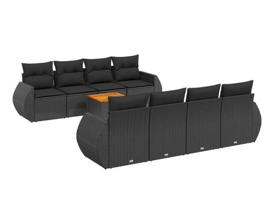 vidaXL 9-cz. zestaw wypoczynkowy do ogrodu, z poduszkami, czarny Dārza mēbeļu komplekti