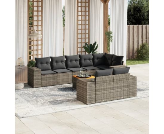 vidaXL 9-cz. zestaw mebli ogrodowych z poduszkami, szary, polirattan Dārza mēbeļu komplekti