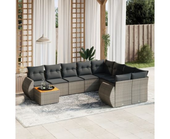 vidaXL 10-cz. zestaw wypoczynkowy do ogrodu, z poduszkami, szary Dārza mēbeļu komplekti