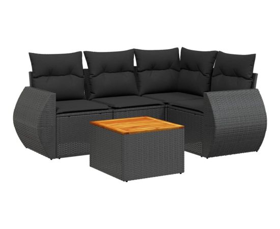 vidaXL 5-cz. zestaw wypoczynkowy do ogrodu, poduszki, czarny rattan PE Dārza mēbeļu komplekti