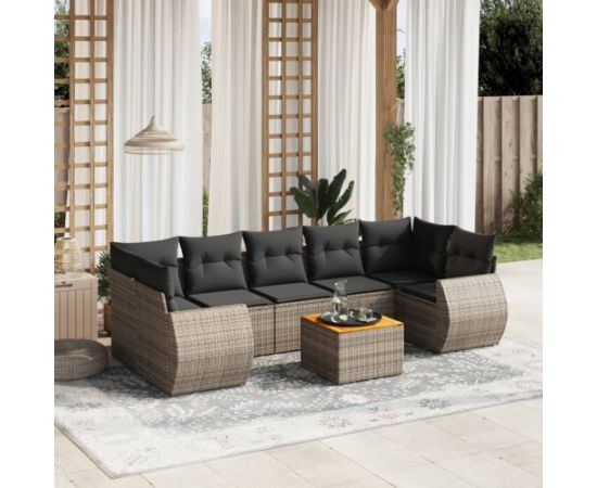 vidaXL 8-cz. zestaw mebli ogrodowych z poduszkami, szary, polirattan Dārza mēbeļu komplekti