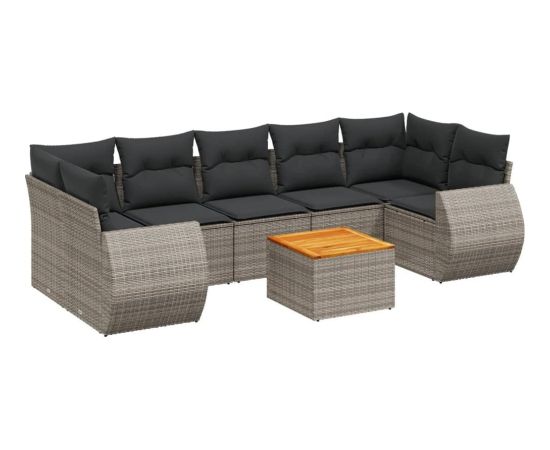 vidaXL 8-cz. zestaw mebli ogrodowych z poduszkami, szary, polirattan Dārza mēbeļu komplekti