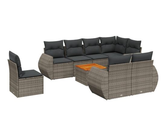 vidaXL 9-cz. zestaw mebli ogrodowych z poduszkami, szary, polirattan Dārza mēbeļu komplekti