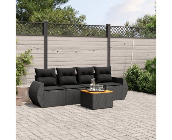 vidaXL 5-cz. zestaw wypoczynkowy do ogrodu, poduszki, czarny rattan PE Dārza mēbeļu komplekti