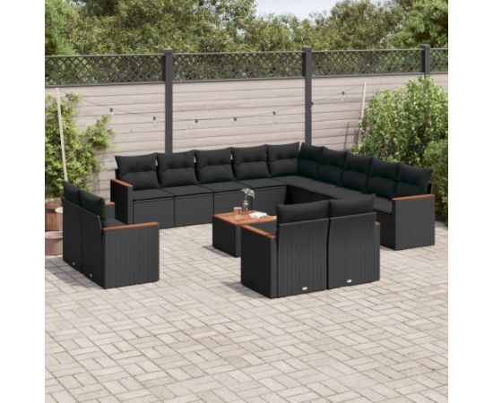 vidaXL 14-cz. zestaw wypoczynkowy do ogrodu, poduszki czarny rattan PE Dārza mēbeļu komplekti
