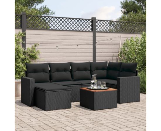 vidaXL 7-cz. zestaw wypoczynkowy do ogrodu, z poduszkami, czarny Dārza mēbeļu komplekti