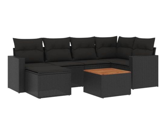 vidaXL 7-cz. zestaw wypoczynkowy do ogrodu, z poduszkami, czarny Dārza mēbeļu komplekti