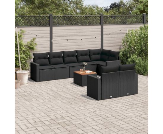 vidaXL 9-cz. zestaw wypoczynkowy do ogrodu, z poduszkami, czarny Dārza mēbeļu komplekti