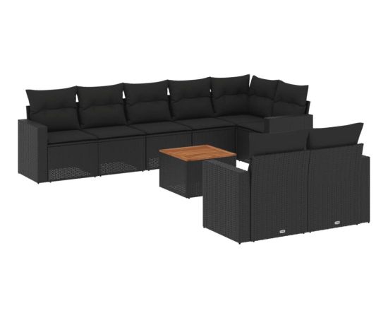 vidaXL 9-cz. zestaw wypoczynkowy do ogrodu, z poduszkami, czarny Dārza mēbeļu komplekti