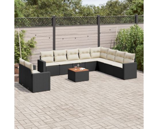 vidaXL 11-cz. zestaw wypoczynkowy do ogrodu, poduszki czarny rattan PE Dārza mēbeļu komplekti