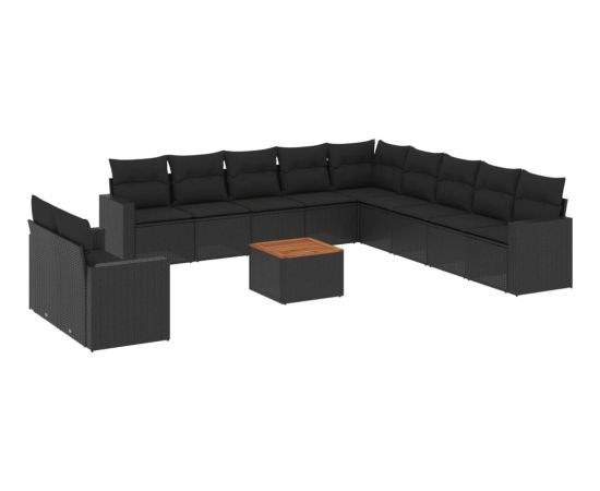 vidaXL 12-cz. zestaw mebli do ogrodu, z poduszkami, czarny, polirattan Dārza mēbeļu komplekti