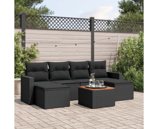 vidaXL 7-cz. zestaw wypoczynkowy do ogrodu, z poduszkami, czarny Dārza mēbeļu komplekti