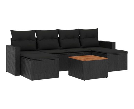 vidaXL 7-cz. zestaw wypoczynkowy do ogrodu, z poduszkami, czarny Dārza mēbeļu komplekti