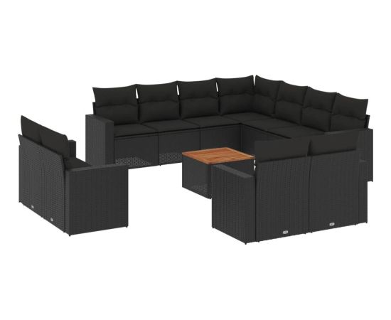 vidaXL 12-cz. zestaw mebli do ogrodu, z poduszkami, czarny, polirattan Dārza mēbeļu komplekti