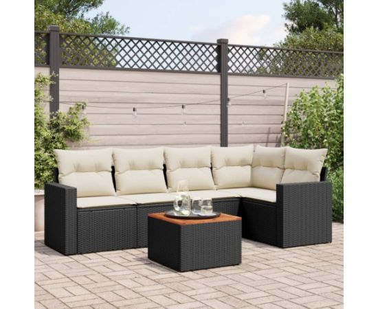 vidaXL 6-cz. zestaw mebli ogrodowych z poduszkami, czarny polirattan Dārza mēbeļu komplekti