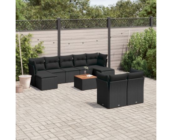 vidaXL 10-cz. zestaw wypoczynkowy do ogrodu, poduszki czarny rattan PE Dārza mēbeļu komplekti