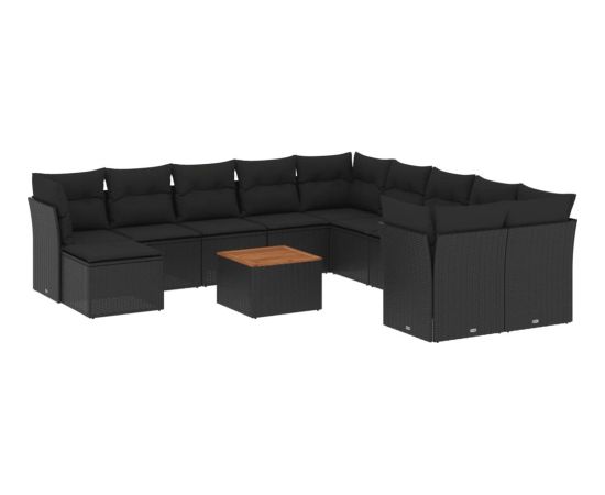 vidaXL 12-cz. zestaw mebli do ogrodu, z poduszkami, czarny, polirattan Dārza mēbeļu komplekti