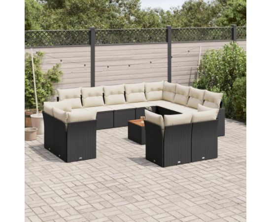 vidaXL 13-cz. zestaw mebli do ogrodu, poduszki, czarny, rattan PE Dārza mēbeļu komplekti