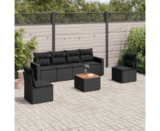 vidaXL 7-cz. zestaw wypoczynkowy do ogrodu, z poduszkami, czarny Dārza mēbeļu komplekti