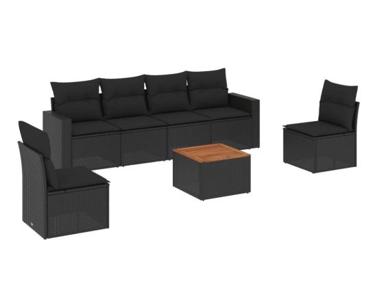 vidaXL 7-cz. zestaw wypoczynkowy do ogrodu, z poduszkami, czarny Dārza mēbeļu komplekti