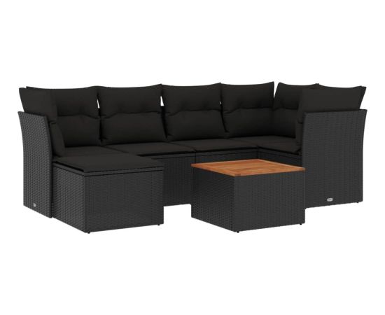 vidaXL 7-cz. zestaw wypoczynkowy do ogrodu, z poduszkami, czarny Dārza mēbeļu komplekti