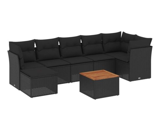 vidaXL 8-cz. zestaw wypoczynkowy do ogrodu, z poduszkami, czarny Dārza mēbeļu komplekti