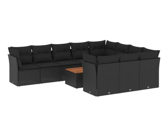 vidaXL 11-cz. zestaw wypoczynkowy do ogrodu, poduszki czarny rattan PE Dārza mēbeļu komplekti