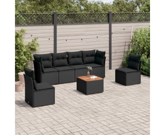 vidaXL 7-cz. zestaw wypoczynkowy do ogrodu, z poduszkami, czarny Dārza mēbeļu komplekti