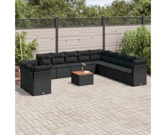 vidaXL 12-cz. zestaw mebli do ogrodu, z poduszkami, czarny, polirattan Dārza mēbeļu komplekti