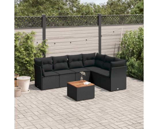 vidaXL 7-cz. zestaw wypoczynkowy do ogrodu, z poduszkami, czarny Dārza mēbeļu komplekti