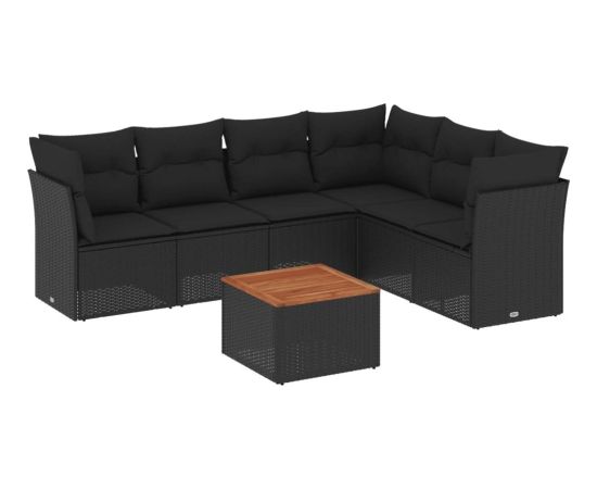 vidaXL 7-cz. zestaw wypoczynkowy do ogrodu, z poduszkami, czarny Dārza mēbeļu komplekti