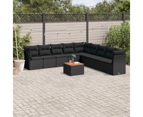 vidaXL 10-cz. zestaw wypoczynkowy do ogrodu, poduszki czarny rattan PE Dārza mēbeļu komplekti