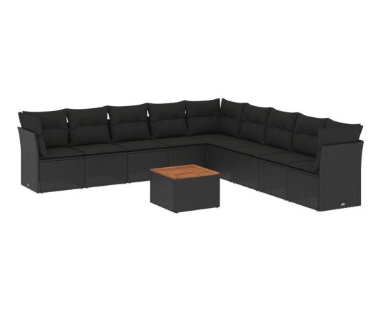 vidaXL 10-cz. zestaw wypoczynkowy do ogrodu, poduszki czarny rattan PE Dārza mēbeļu komplekti