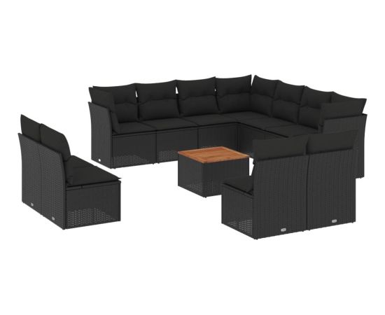 vidaXL 12-cz. zestaw mebli do ogrodu, z poduszkami, czarny, polirattan Dārza mēbeļu komplekti