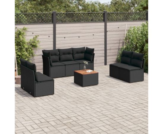 vidaXL 8-cz. zestaw wypoczynkowy do ogrodu, z poduszkami, czarny Dārza mēbeļu komplekti