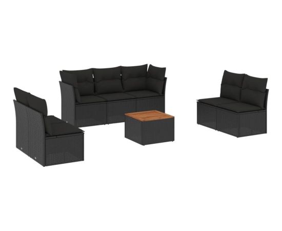 vidaXL 8-cz. zestaw wypoczynkowy do ogrodu, z poduszkami, czarny Dārza mēbeļu komplekti