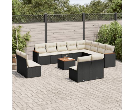 vidaXL 13-cz. zestaw mebli do ogrodu, poduszki, czarny, rattan PE Dārza mēbeļu komplekti