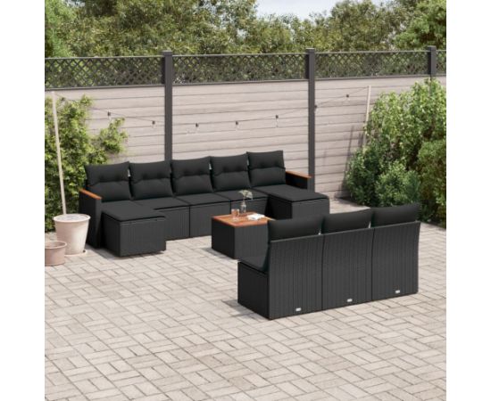 vidaXL 11-cz. zestaw wypoczynkowy do ogrodu, poduszki czarny rattan PE Dārza mēbeļu komplekti