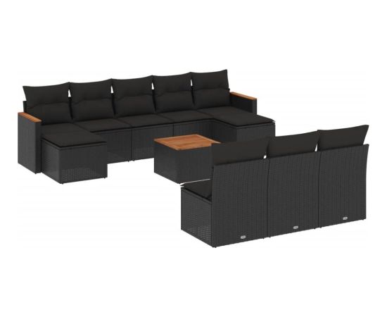 vidaXL 11-cz. zestaw wypoczynkowy do ogrodu, poduszki czarny rattan PE Dārza mēbeļu komplekti