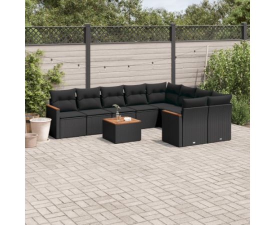 vidaXL 10-cz. zestaw wypoczynkowy do ogrodu, poduszki czarny rattan PE Dārza mēbeļu komplekti