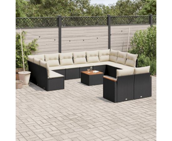 vidaXL 13-cz. zestaw mebli do ogrodu, poduszki, czarny, rattan PE Dārza mēbeļu komplekti