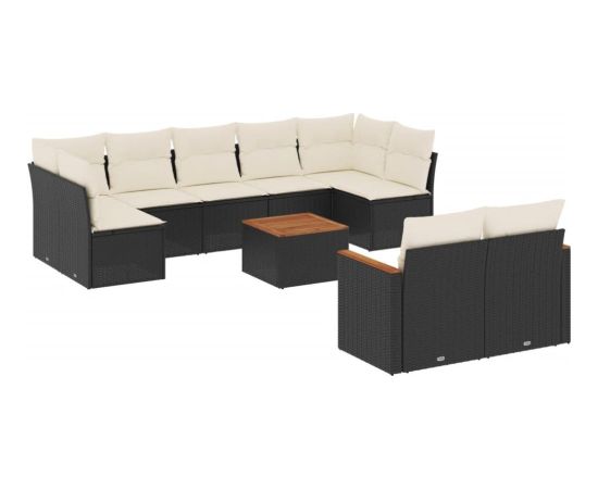 vidaXL 10-cz. zestaw wypoczynkowy do ogrodu, poduszki czarny rattan PE Dārza mēbeļu komplekti